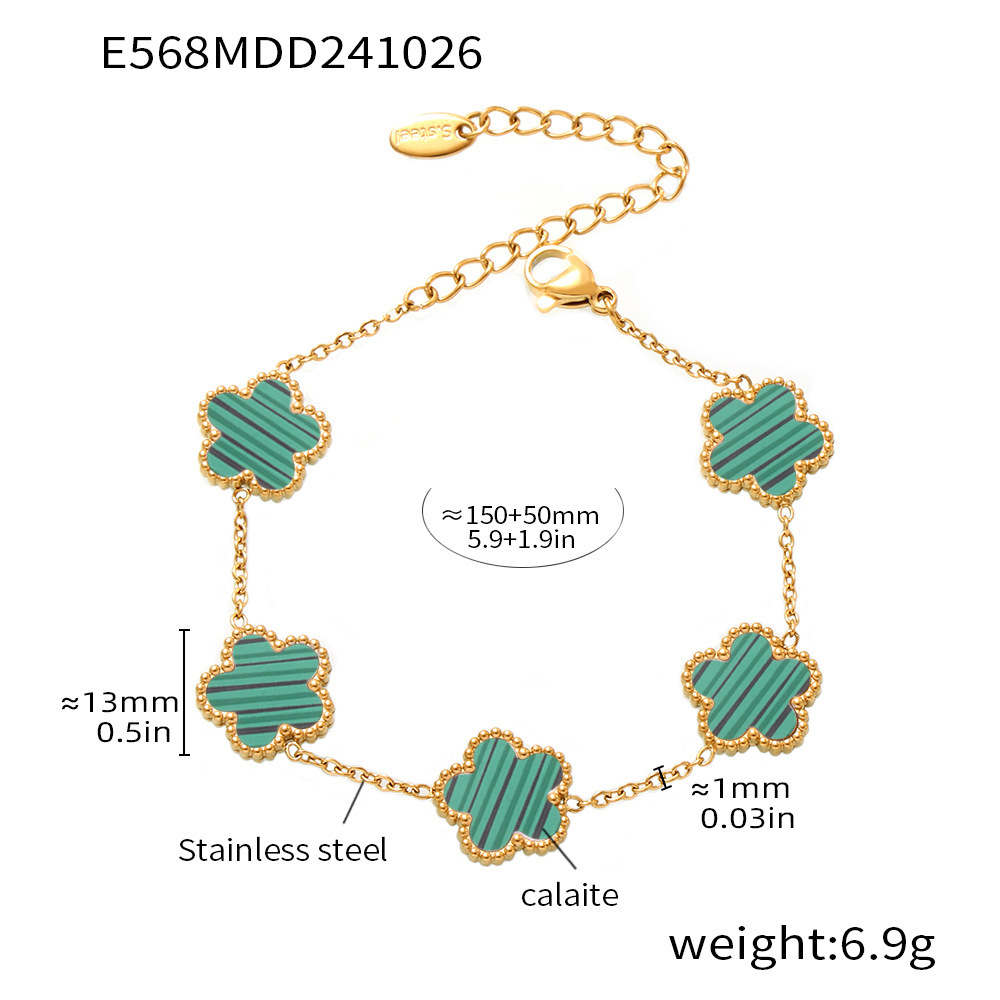 Multicolor Agate Five Petal Flower Stainless Steel Bracelet Light Luxury Gift for Best Friends Floral Chain Jewelry