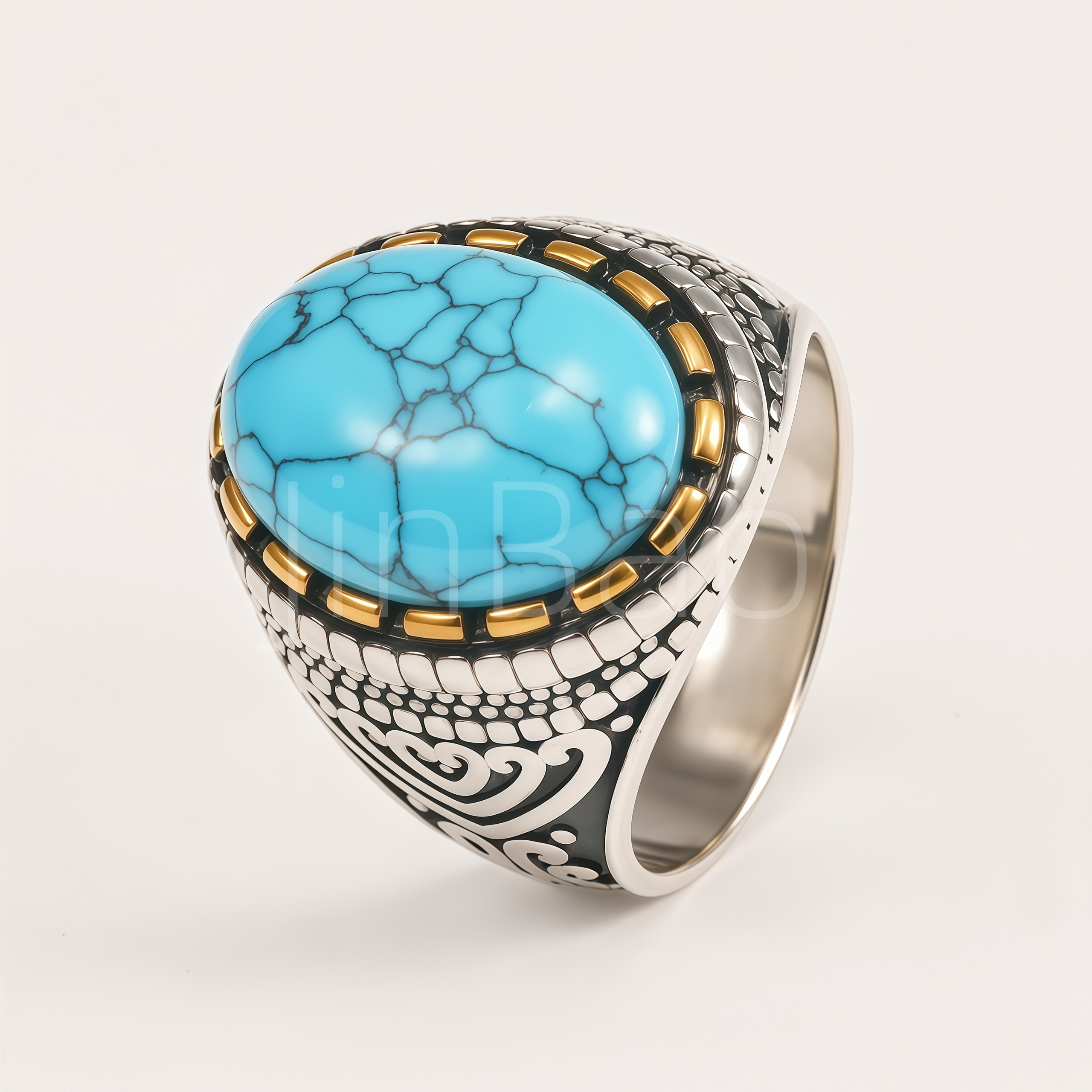 Ethnic Turquoise Stone Stainless Steel Men Statement Finger Ring
