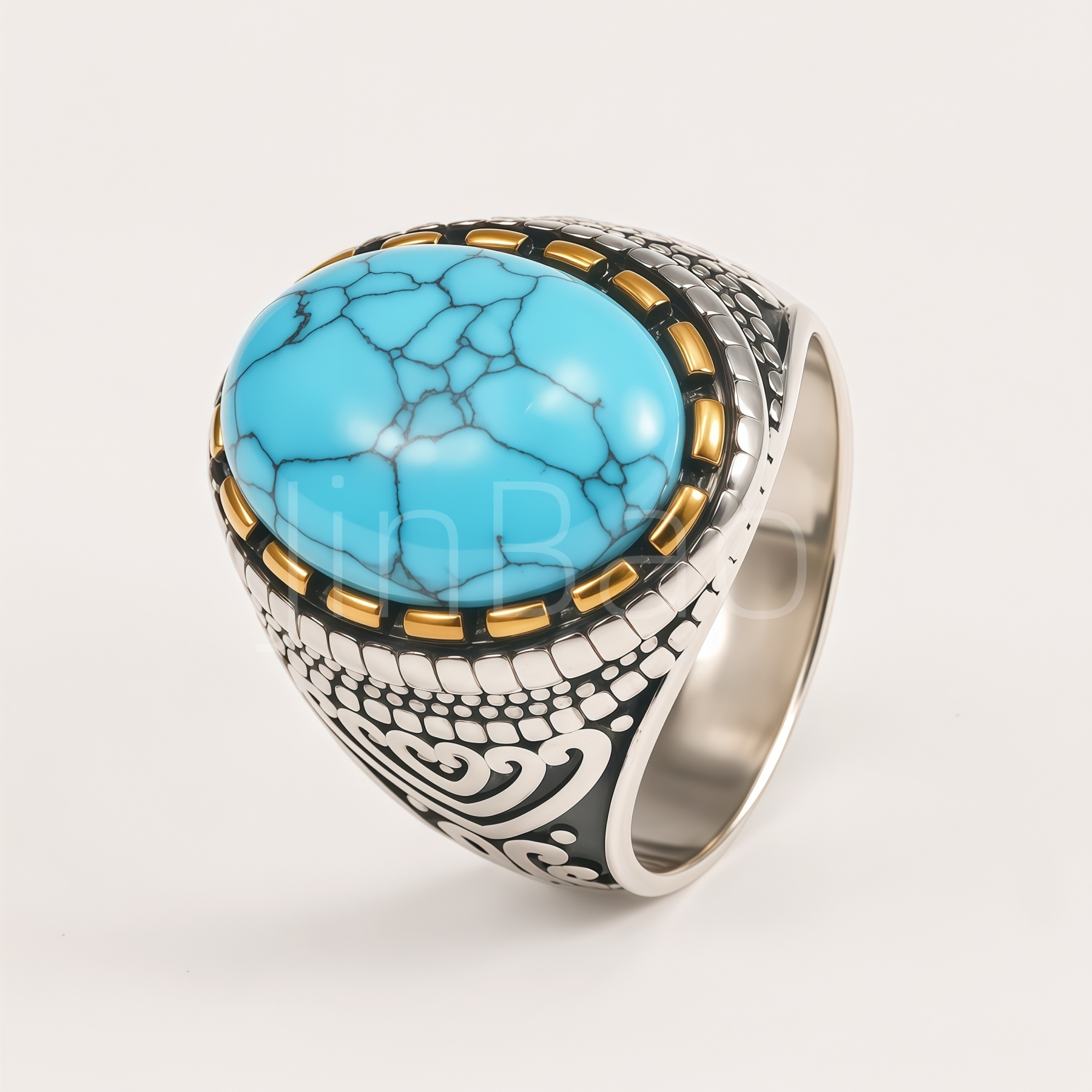 Ethnic Turquoise Stone Stainless Steel Men Statement Finger Ring