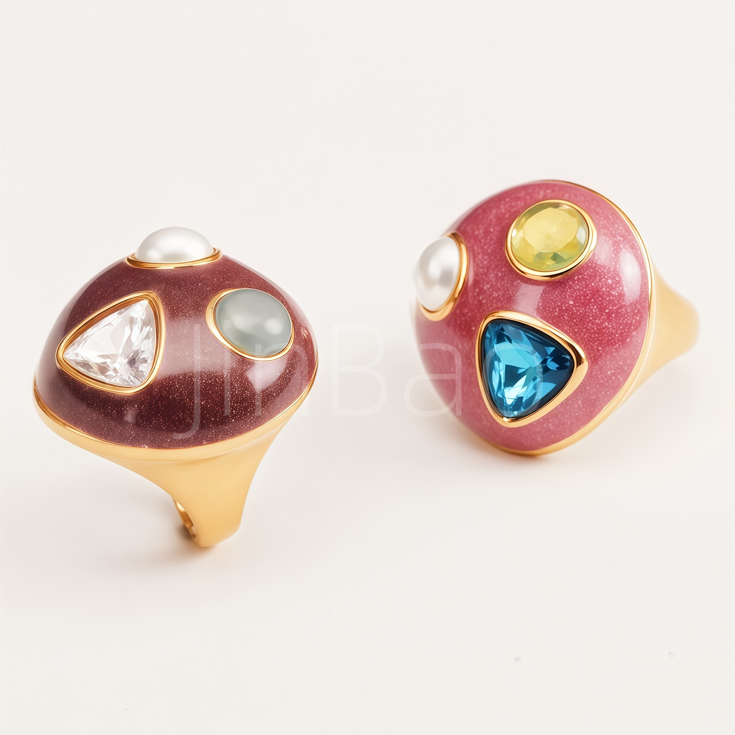 Vintage Glitter Burgundy Enamel Dome Statement Women's Ring | G004562
