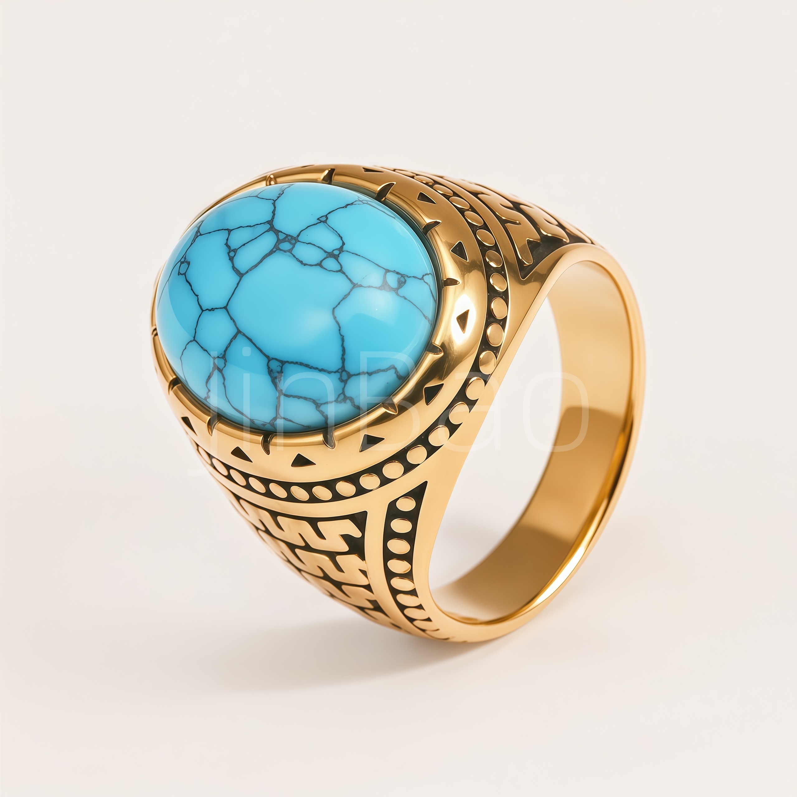 Ethnic Turquoise Stone Stainless Steel Men Statement Finger Ring