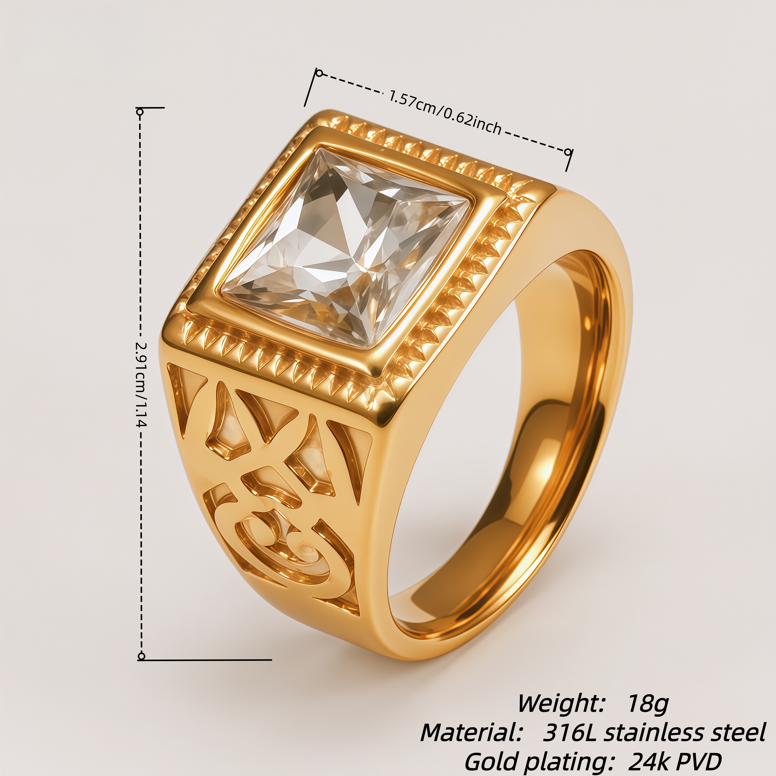 Men's Square Cut Cubic Zirconia Vintage Pattern Ring | BL977J