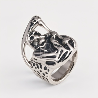 Heavy Gothic Death Skull Scythe Stainless Steel Men's Ring | D0494
