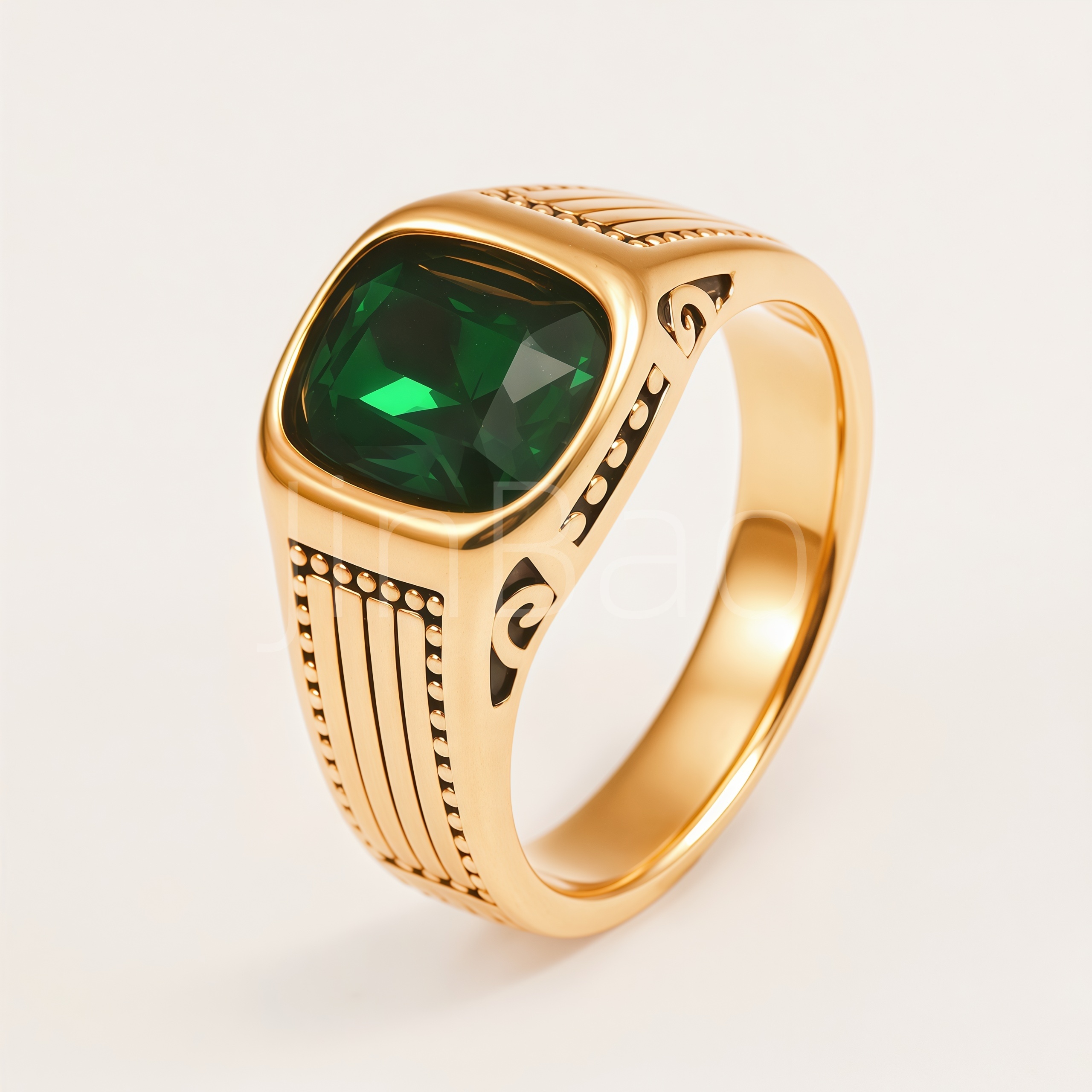 Vintage Engraved Striped Gemstone Signet Ring for Men | B121