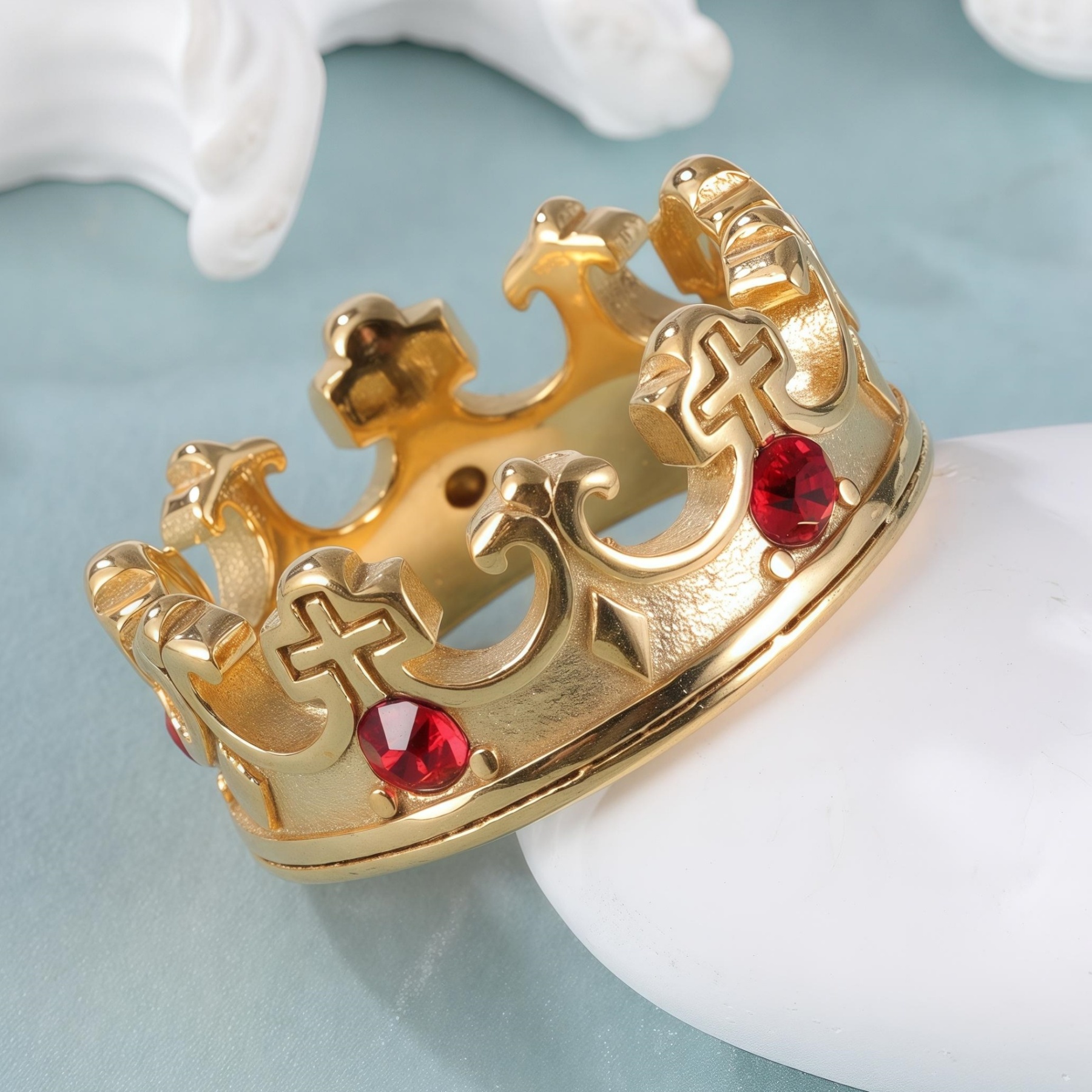 Vintage Cross Design Golden Crown Waterproof Ring丨LIUDZ-62-JinBaoJewerly