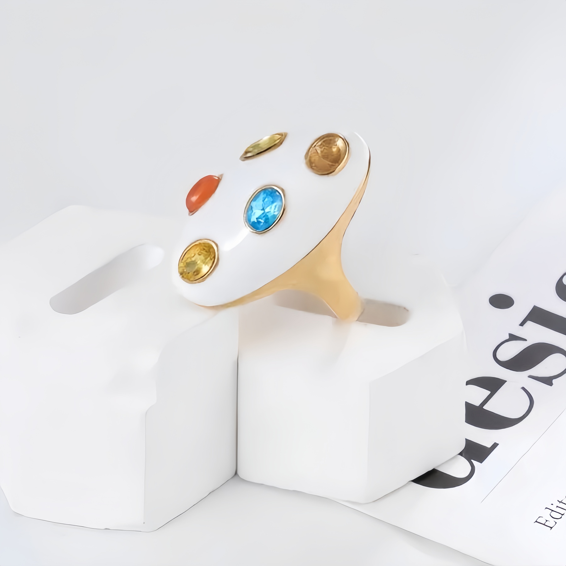 Fashion Multicolor Gemstone Ring Women's Gold Stainless Steel Ring | G004597-JinBaoJewerly