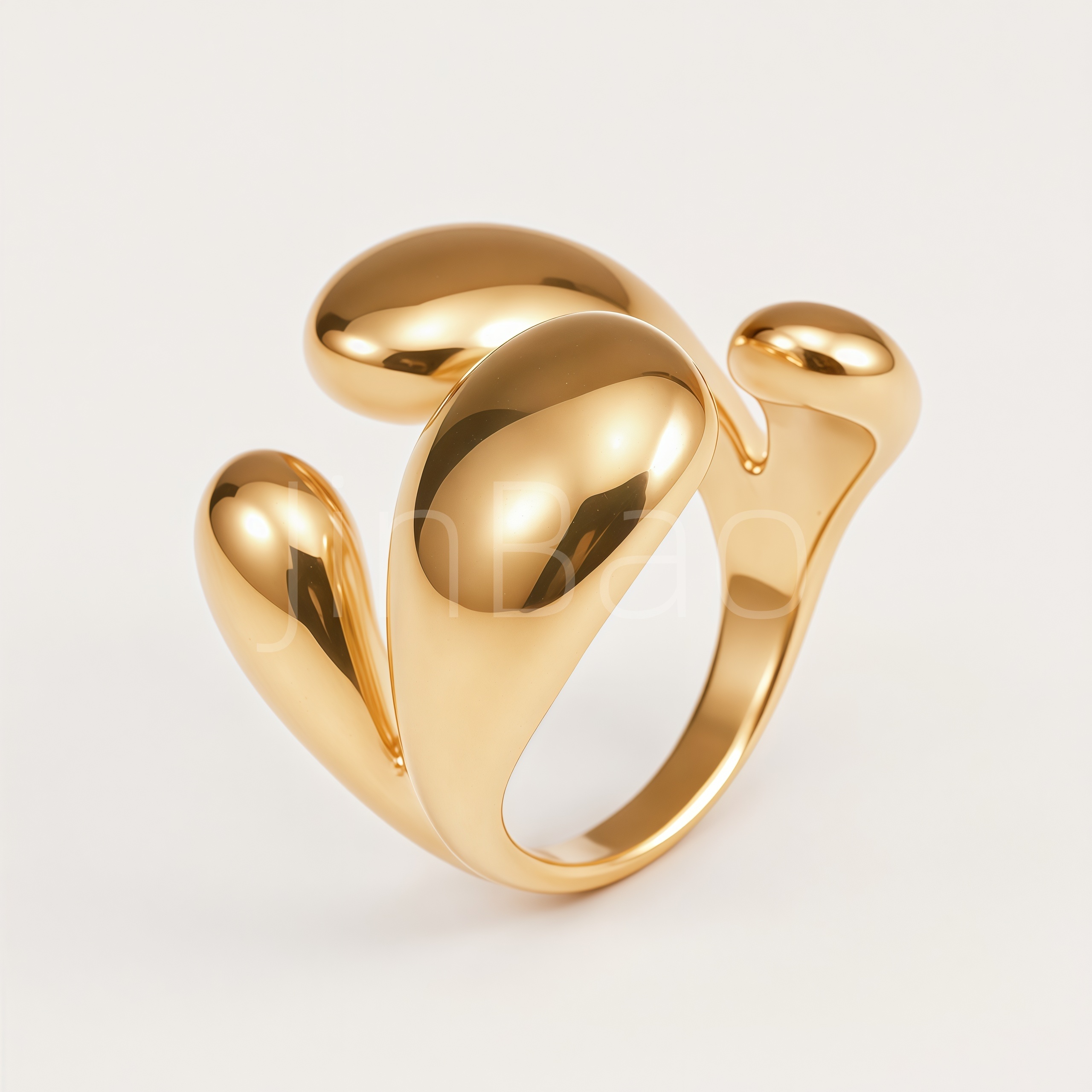Abstract Fluid Teardrop‑Bead Open Ring for Women | E00488