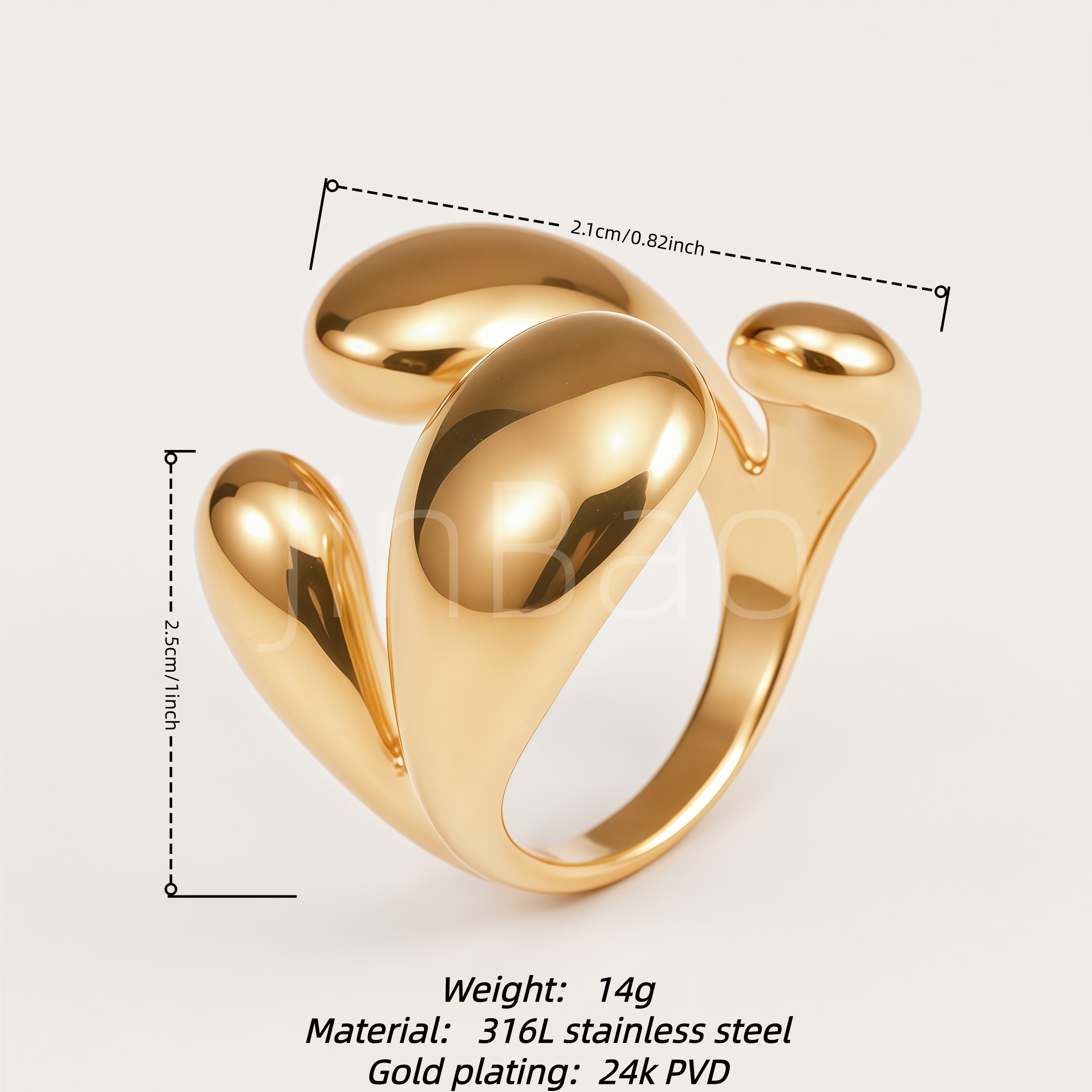Abstract Fluid Teardrop‑Bead Open Ring for Women | E00488