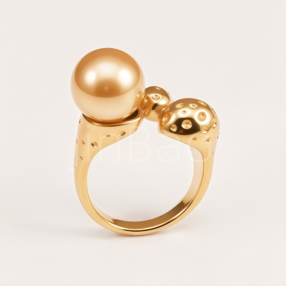 Hammered Textured Bud Golden Imitation Pearl Women's Ring | E00551
