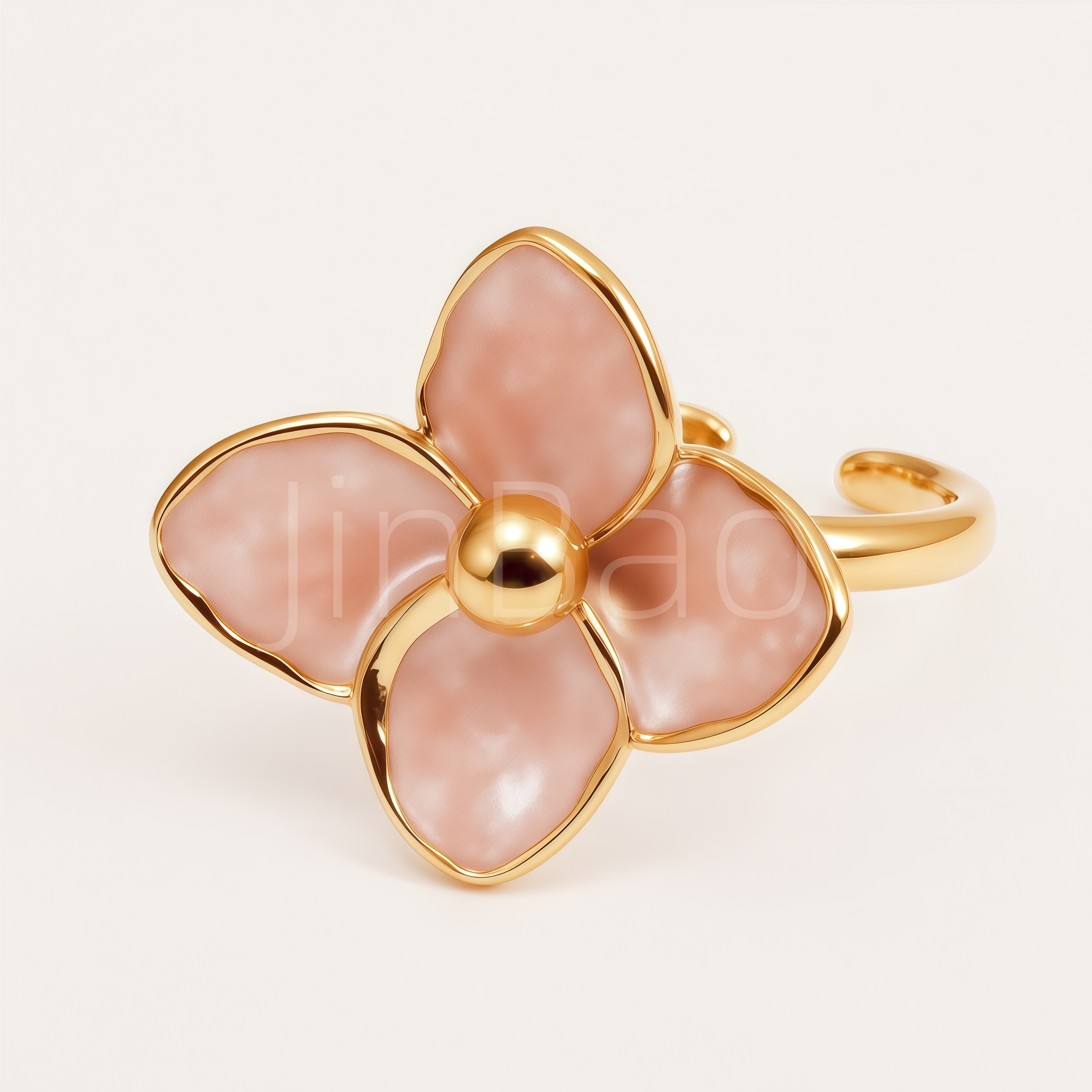 Four-Petal Flower Pink Glitter Enamel Women Ring