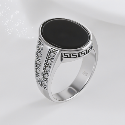Stainless Steel Ring with Black Onyx Stone Retro Statement Ring for Men | K002760-JinBaoJewerly
