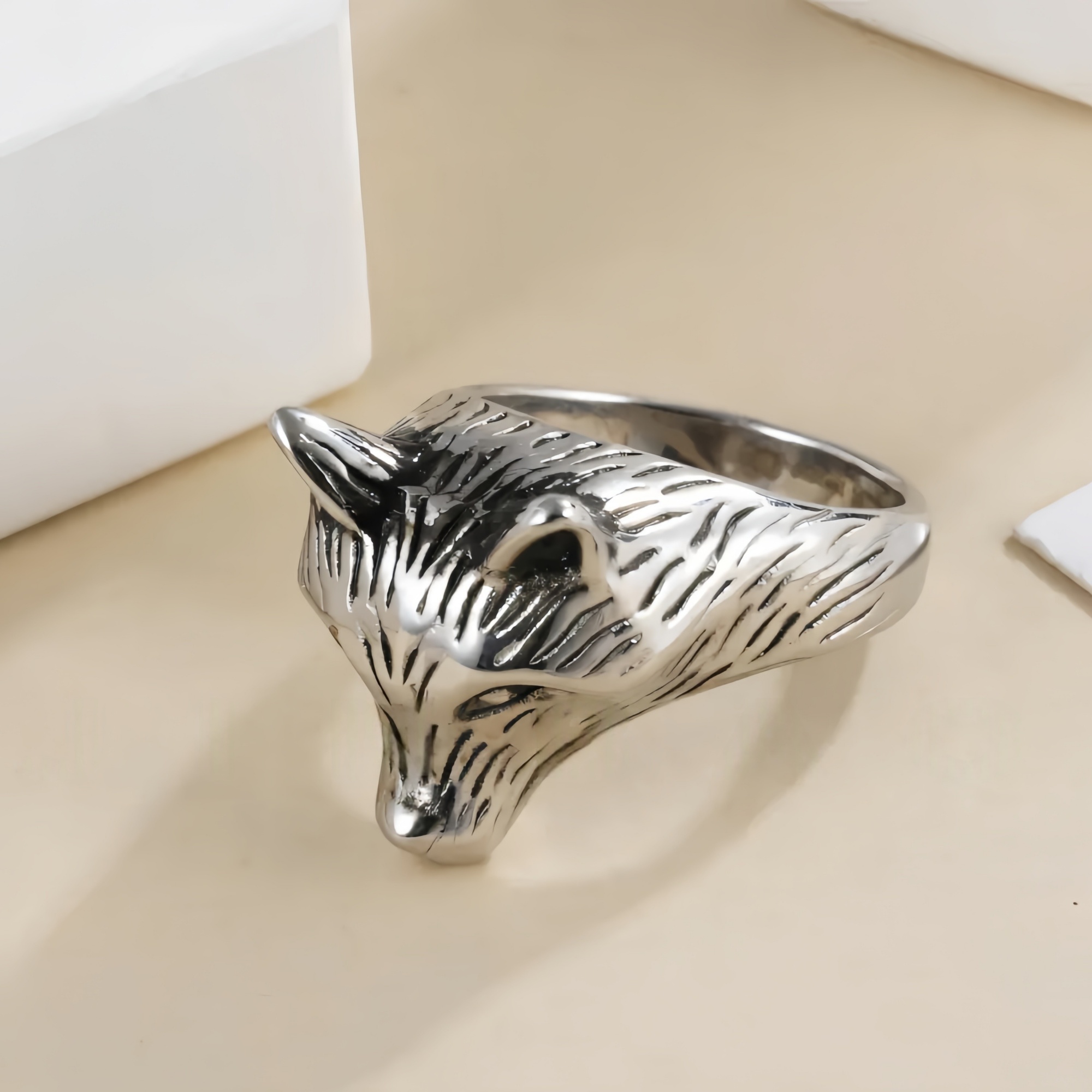 Fox Head Stainless Steel Ring Men Women Vintage Animal Jewelry Gift | DZ1391-JinBaoJewerly