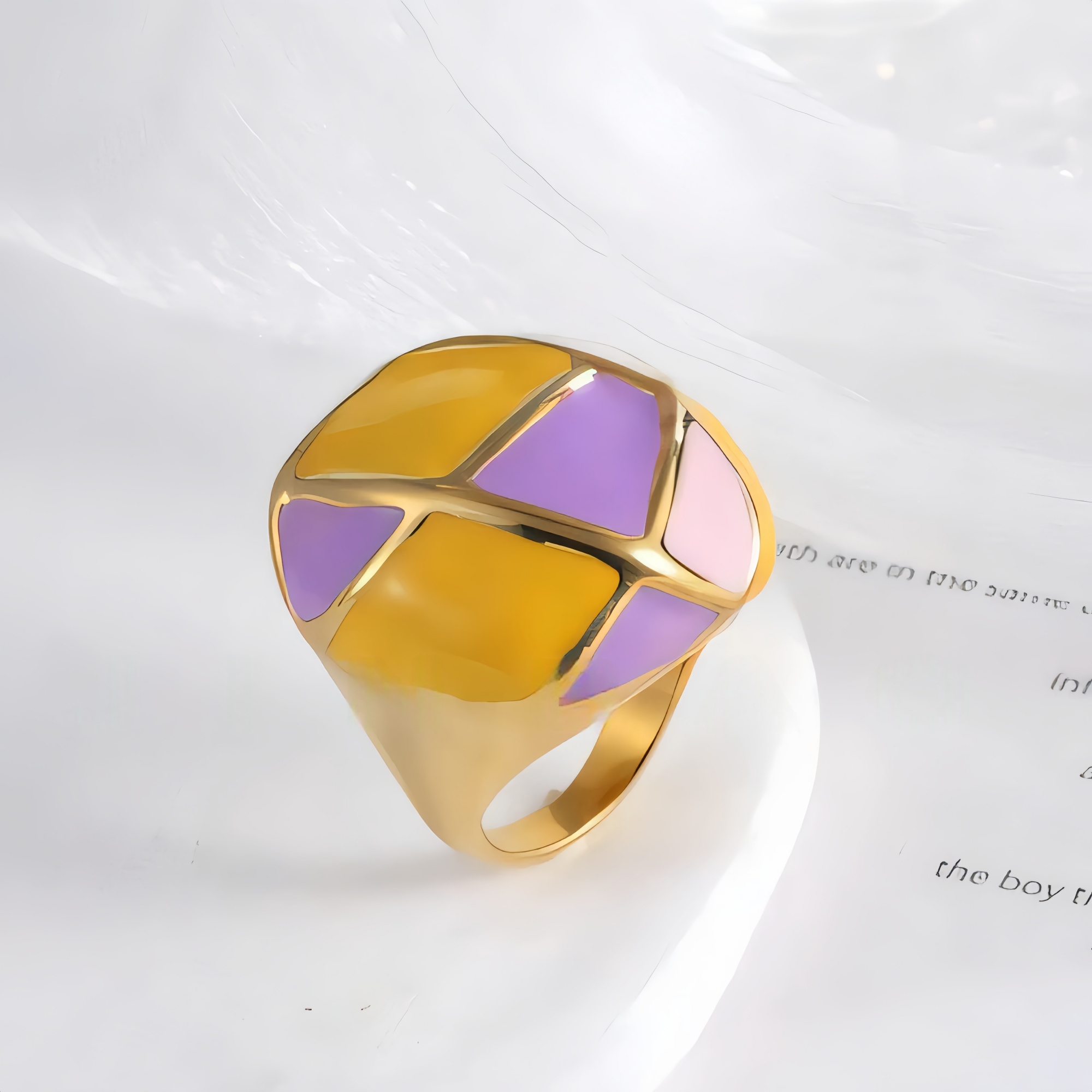 Vintage geometric enamel stainless steel women's ring | G004556-JinBaoJewerly