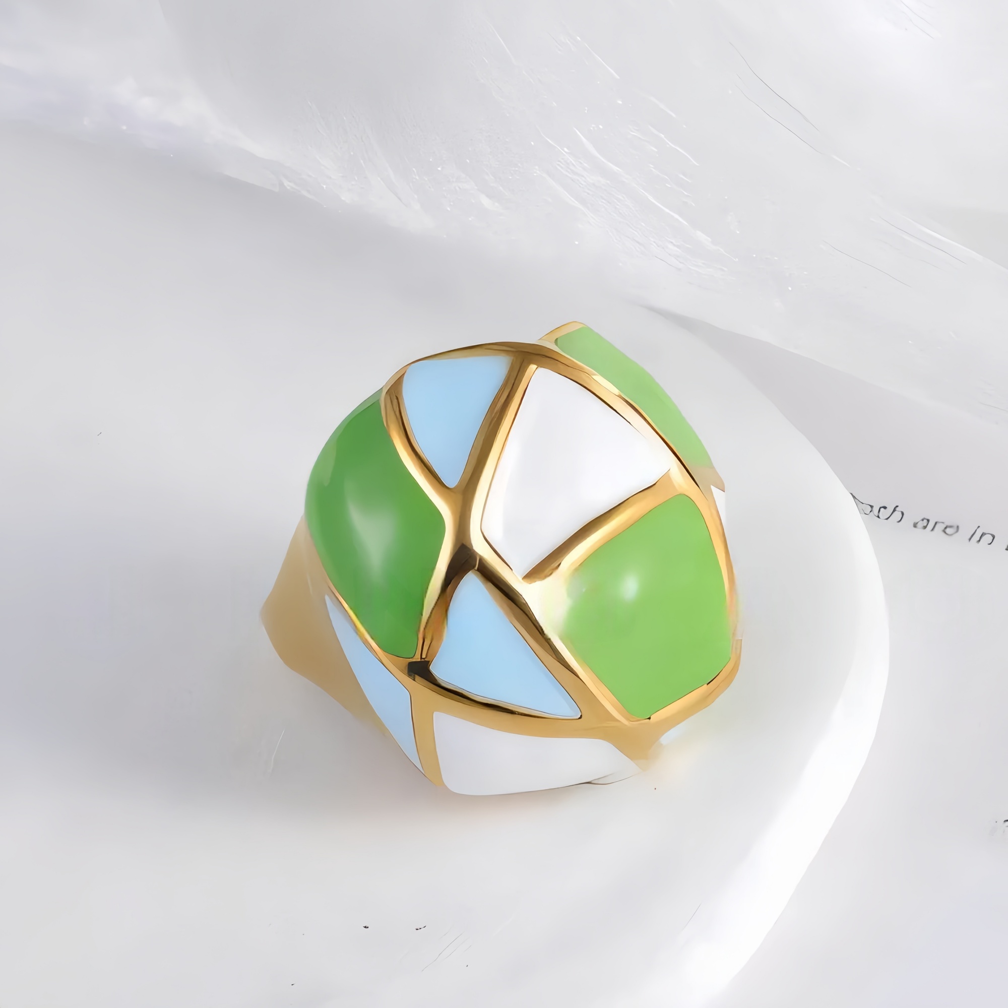 Vintage geometric enamel stainless steel women's ring | G004556-JinBaoJewerly