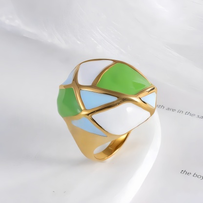 Vintage geometric enamel stainless steel women's ring | G004556-JinBaoJewerly