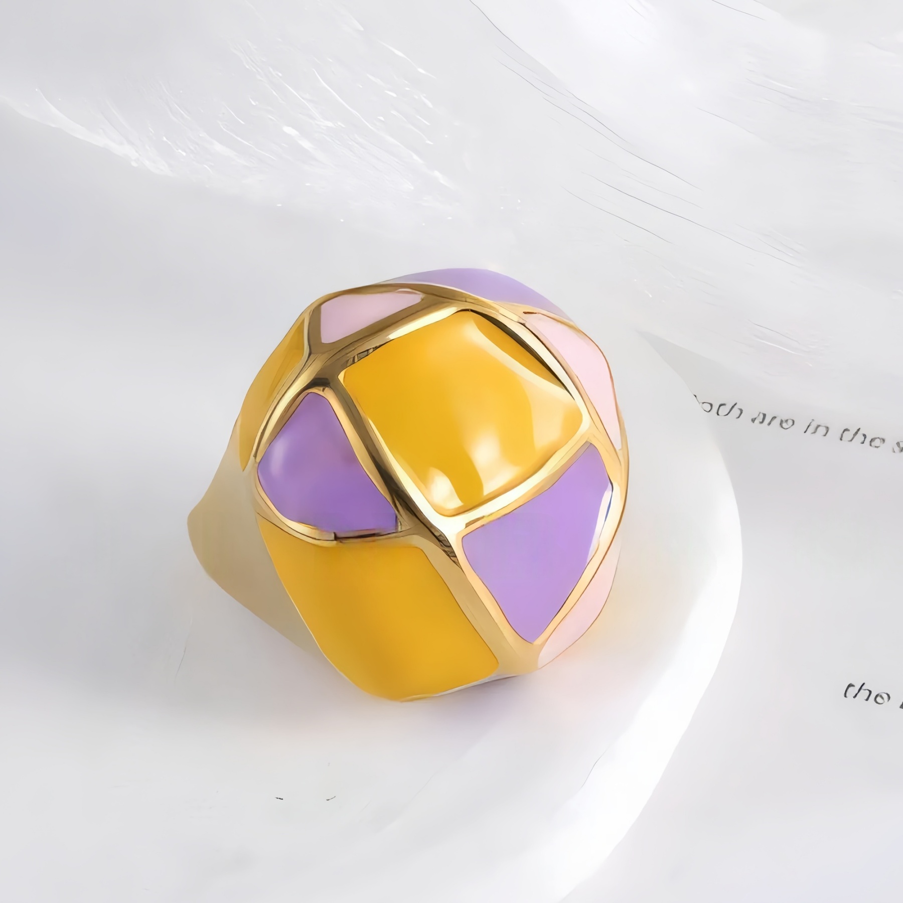 Vintage geometric enamel stainless steel women's ring | G004556-JinBaoJewerly