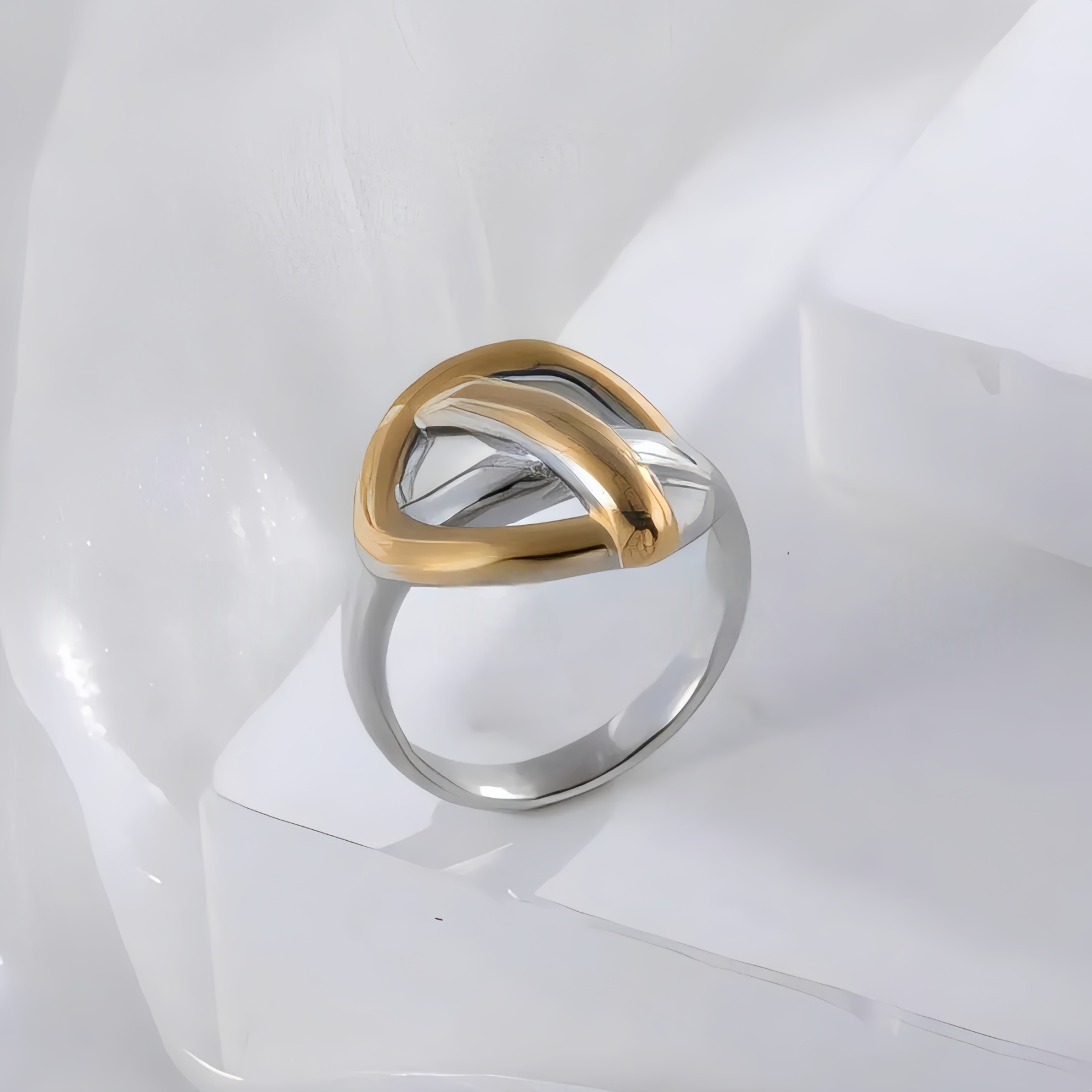 Geometric Intertwined Stainless Steel Ring Women's Elegant Minimalist Band | N00663-JinBaoJewerly