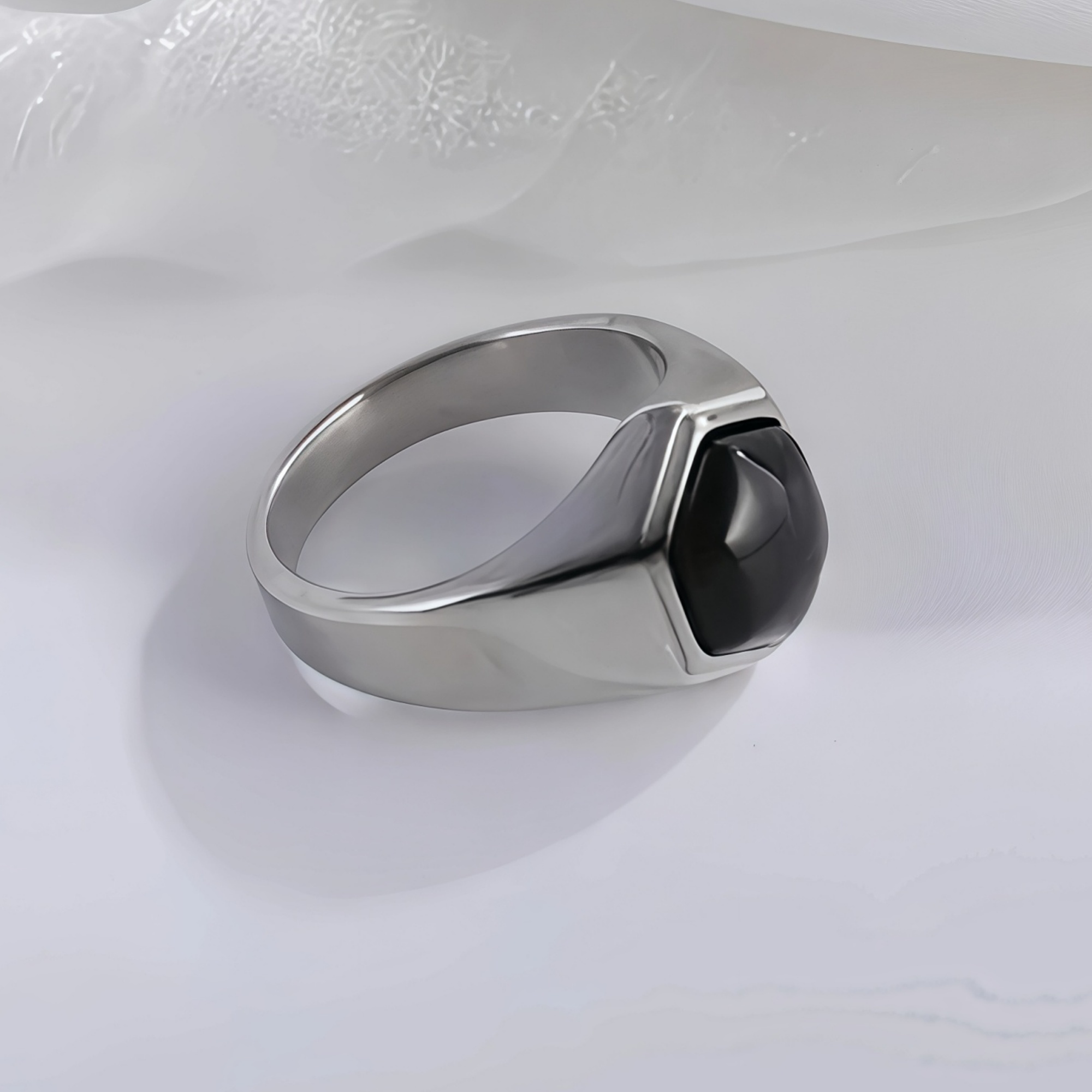 Hexagonal Stainless Steel Ring with Black Gemstone Classic Fashion for Men | K002786-JinBaoJewerly