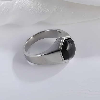 Hexagonal Stainless Steel Ring with Black Gemstone Classic Fashion for Men | K002786-JinBaoJewerly
