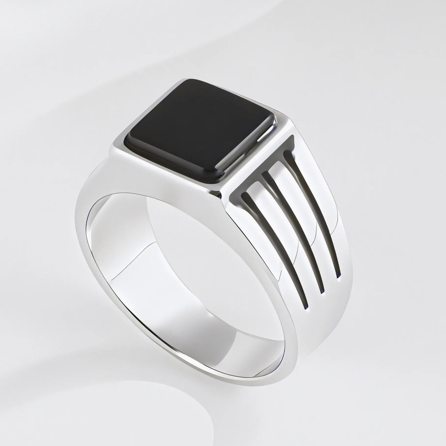 【单款】Rectangular Black Gem Stainless Steel Ring Men's Fashion Band | K002788-JinBaoJewerly