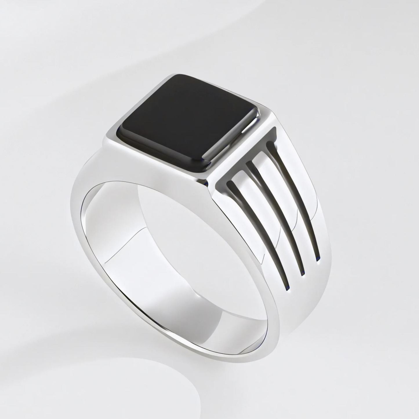 【单款】Rectangular Black Gem Stainless Steel Ring Men's Fashion Band | K002788-JinBaoJewerly