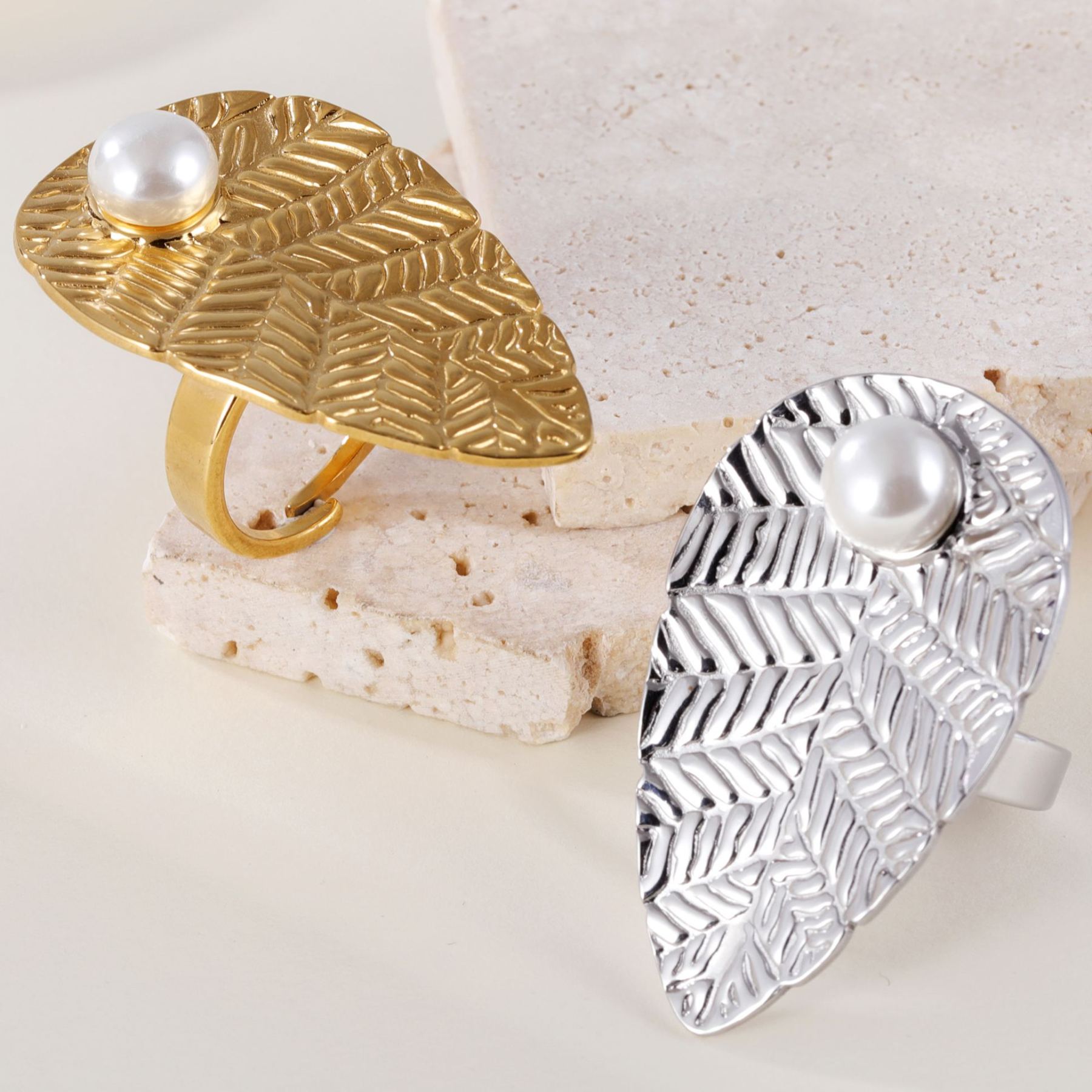 Elegant Nature-Inspired Pearl Leaf Ring - Fashion Jewelry for Women | G005438-JinBaoJewerly