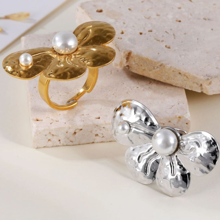 Anillo de Mujer de Acero Inoxidable con Perla de Mariposa Simple | G005539