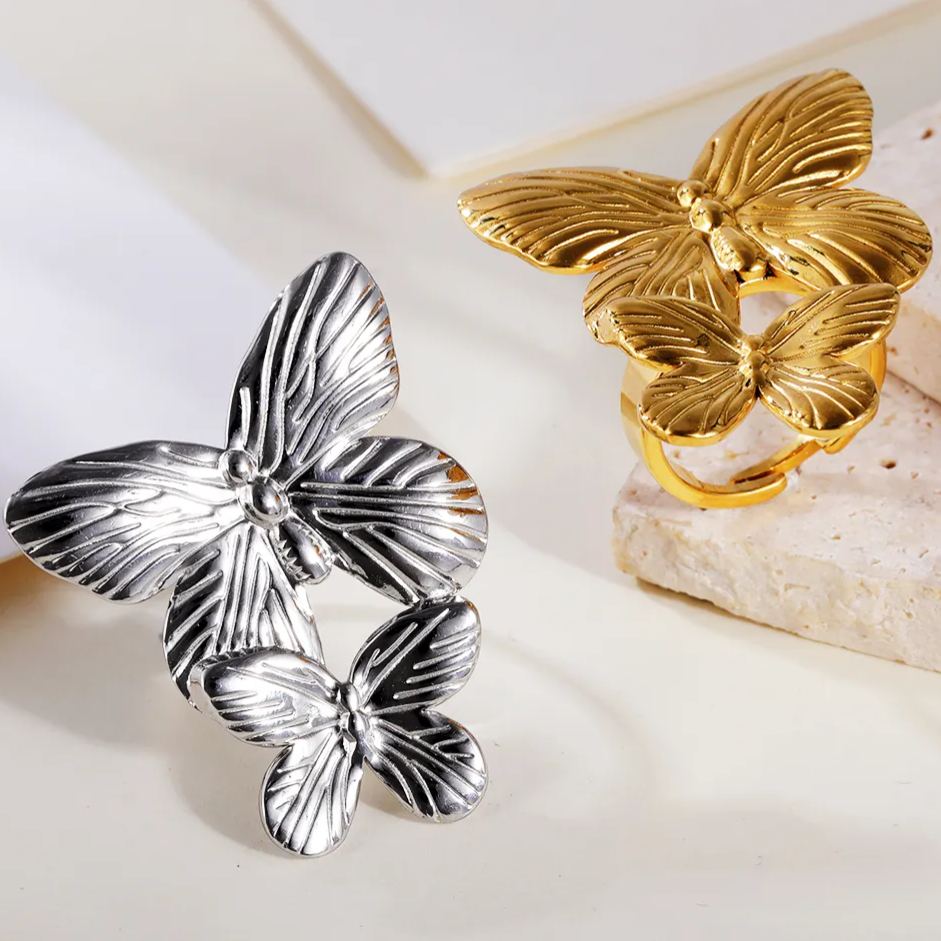 Simple Butterfly Pearl Stainless Steel Women's Ring | G005414-JinBaoJewerly