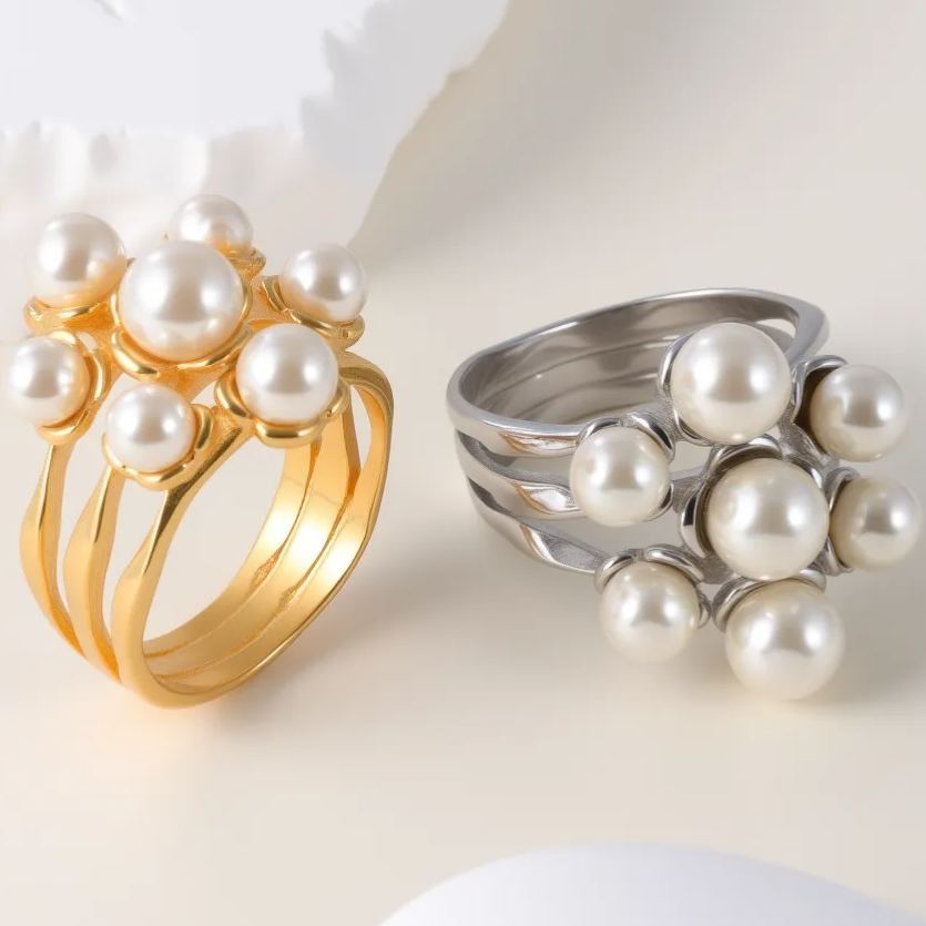 Floral Pearl Design Stainless Steel Women's Ring丨K003672-JinBaoJewerly