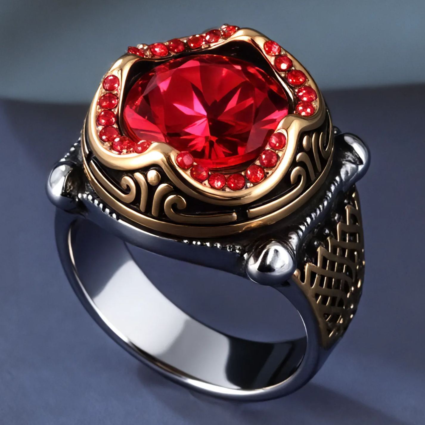 Ruby Inlaid Stainless Steel Men's Ring | K002777-JinBaoJewerly