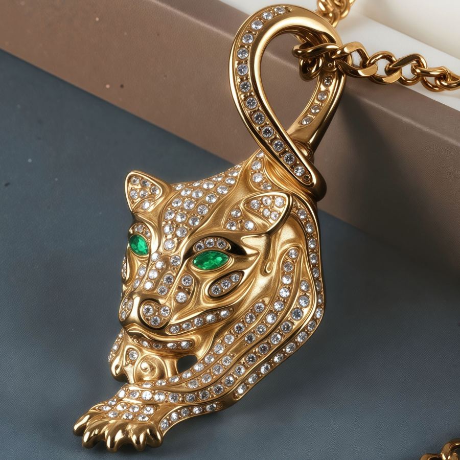 Dominant Leopard Head Full Diamond Hip Hop Men's Stainless Steel Necklace丨JSLH1010