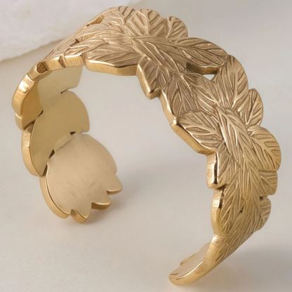 Simple And Atmospheric Leaf Design Stainless Steel Women's Waterproof Ring丨G001115-JinBaoJewerly