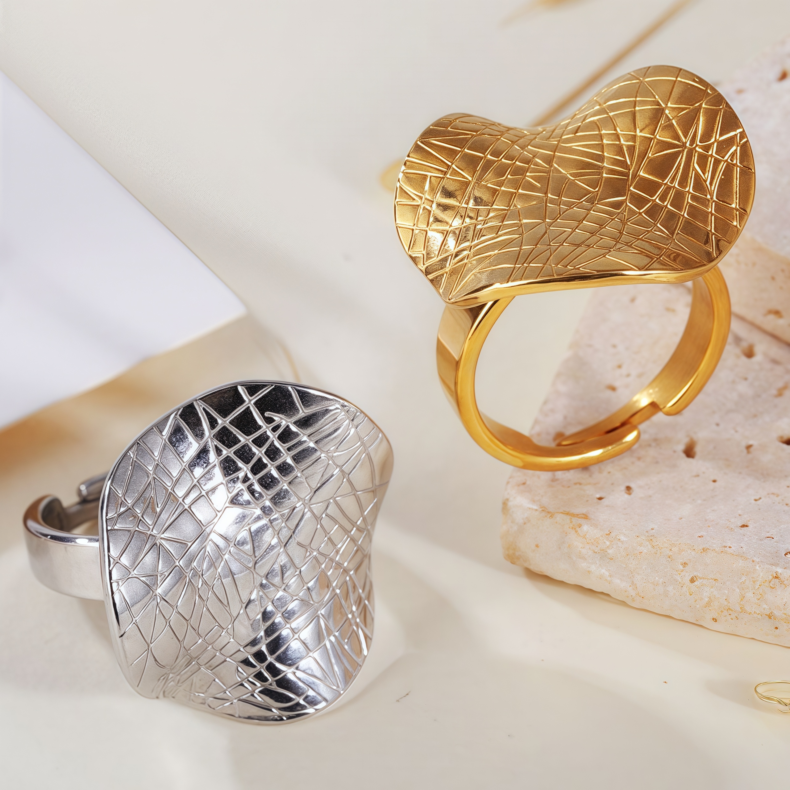 Personalized and creative wide-face woven open stainless steel women's ring | G005252-JinBaoJewerly