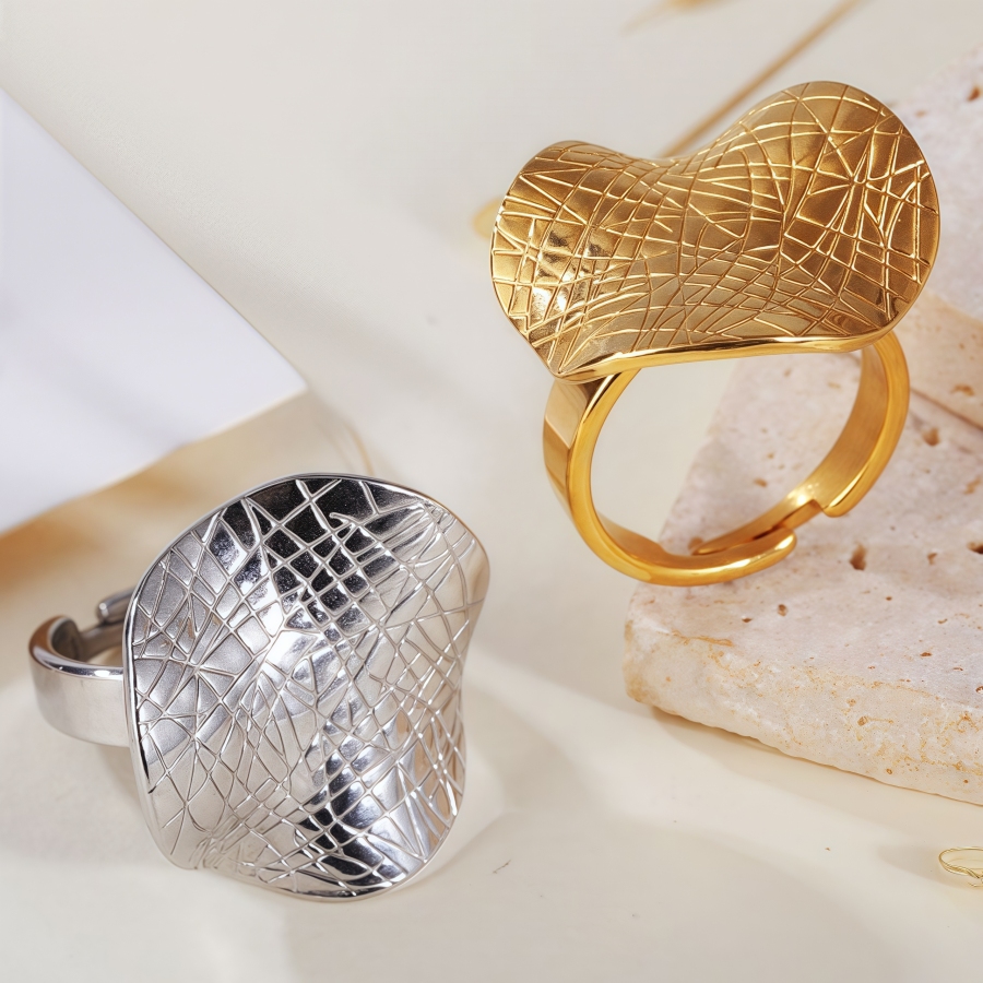 Personalized and creative wide-face woven open stainless steel women's ring | G005252