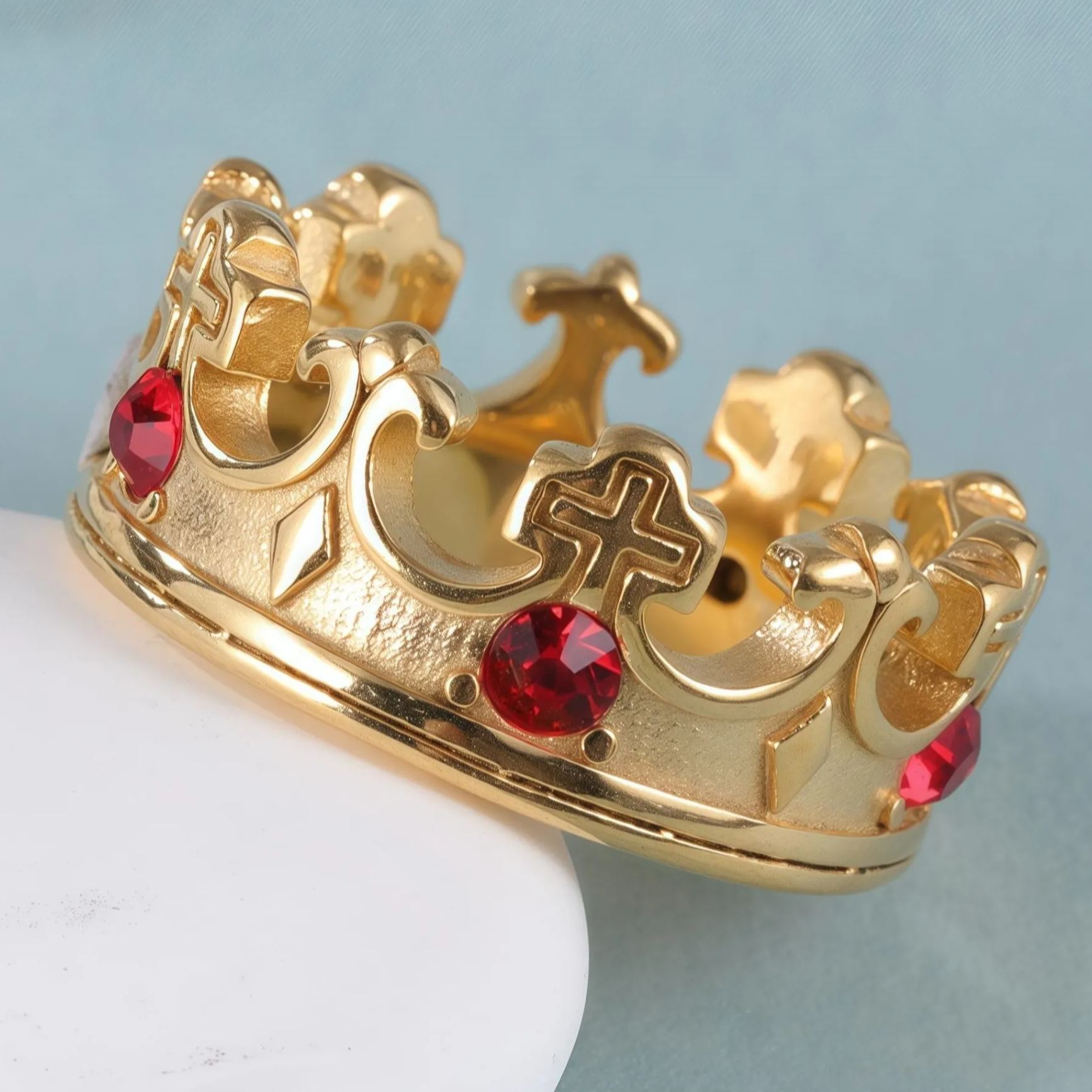 Vintage Cross Design Golden Crown Waterproof Ring丨LIUDZ-62-JinBaoJewerly