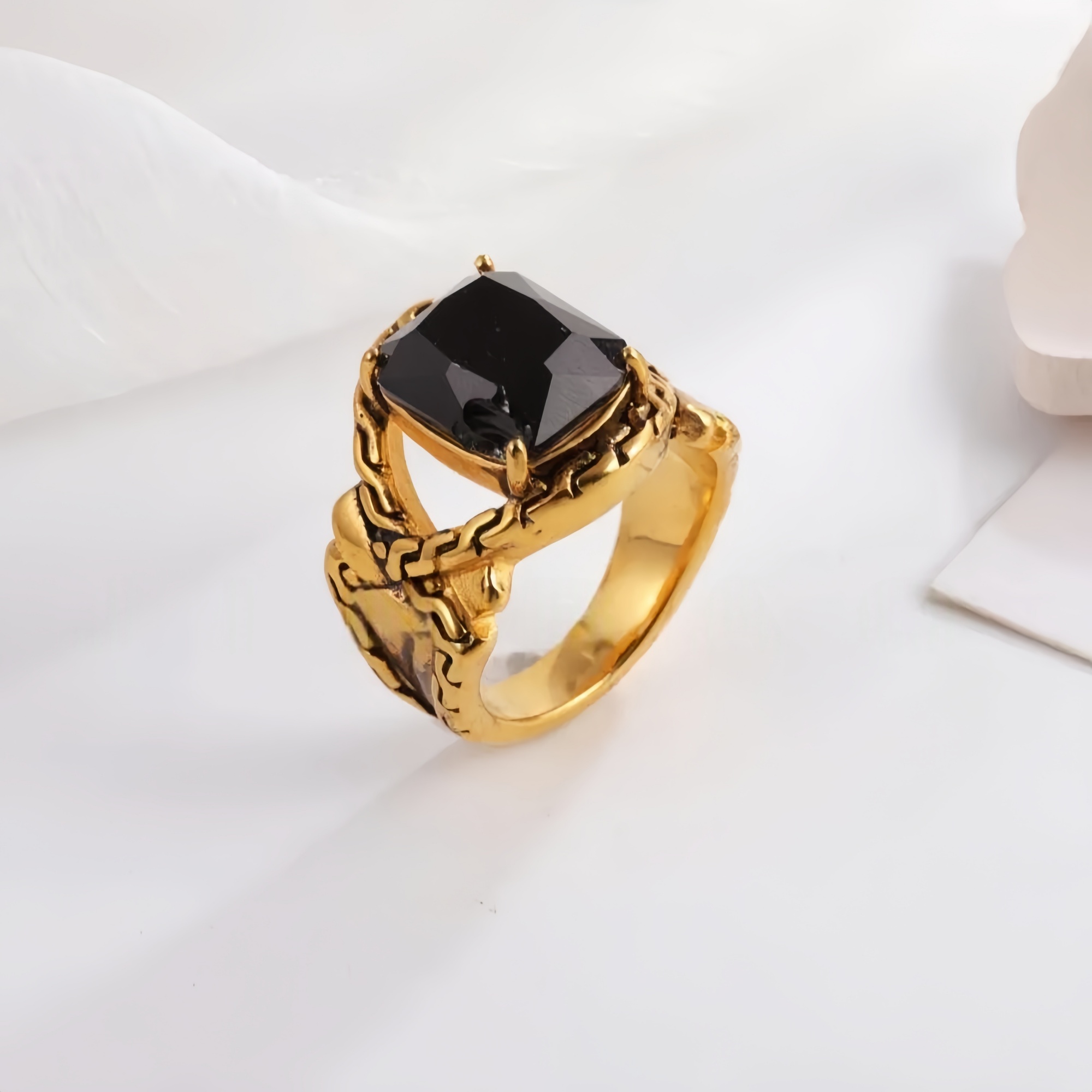 Vintage Chain Inlaid Gemstone Ring Men's Fashion Square Ring | K00659-JinBaoJewerly