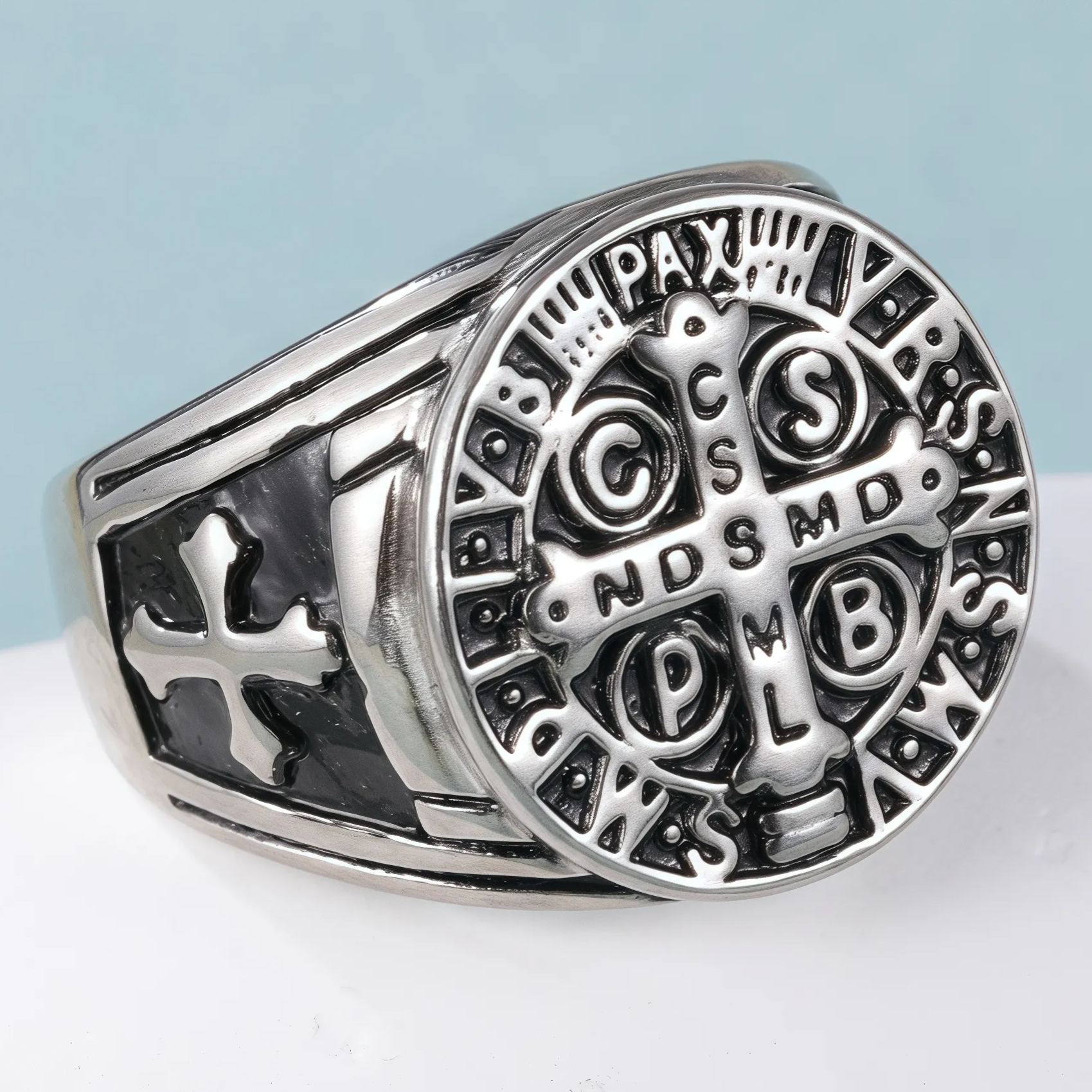 Vintage Religious Style Saint Paul Cross Stainless Steel Man Ring丨DZ879-JinBaoJewerly
