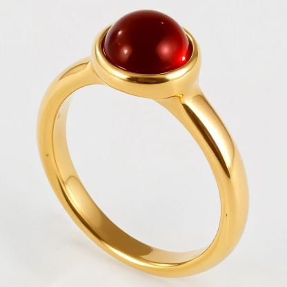 Simple inlaid red round gemstone stainless steel women's ring丨N00566-JinBaoJewerly