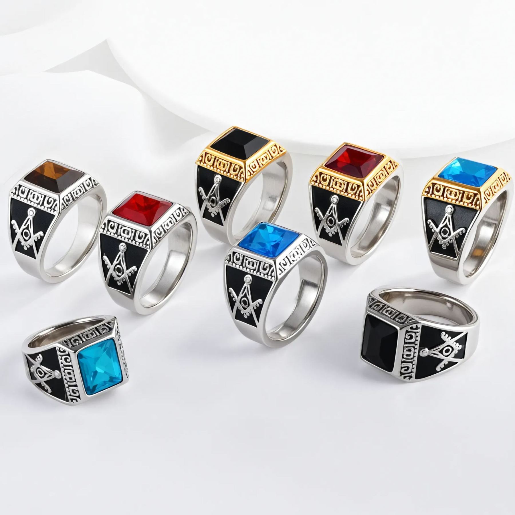 Vintage Gemstone Inlaid Stainless Steel Ring Men's Ring | BL427-JinBaoJewerly