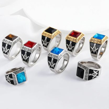 Vintage Gemstone Inlaid Stainless Steel Ring Men's Ring | BL427-JinBaoJewerly