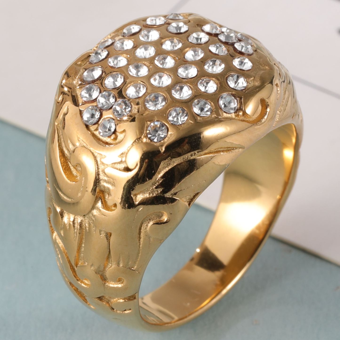 Luxury Design Gold Stainless Steel Ring With Sparkling Diamonds丨G005260-JinBaoJewerly