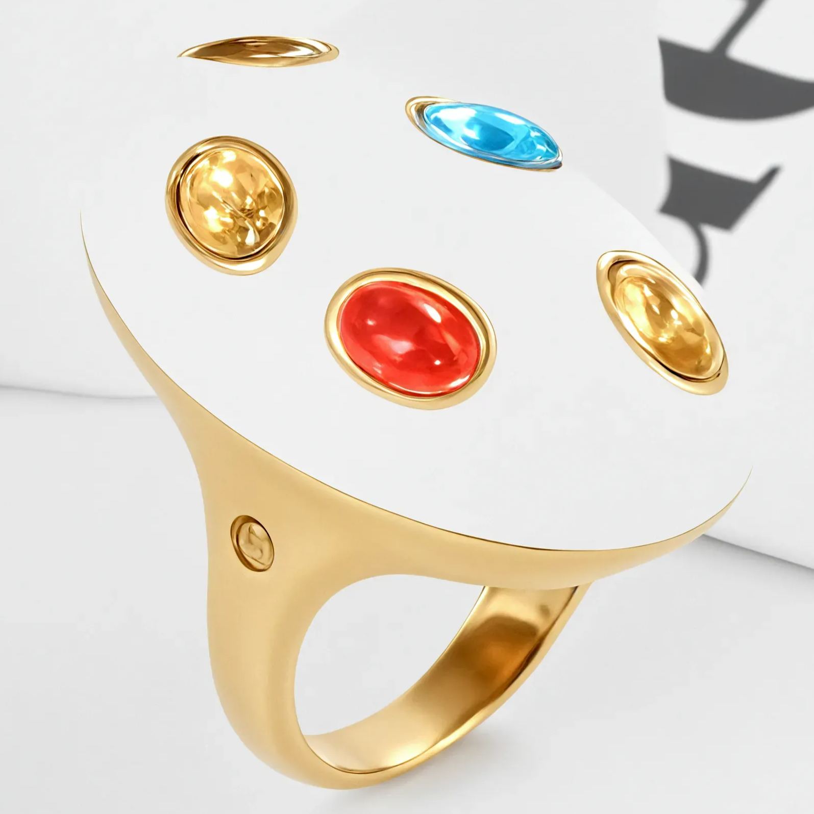 Fashion Multicolor Gemstone Ring Women's Gold Stainless Steel Ring | G004597-JinBaoJewerly