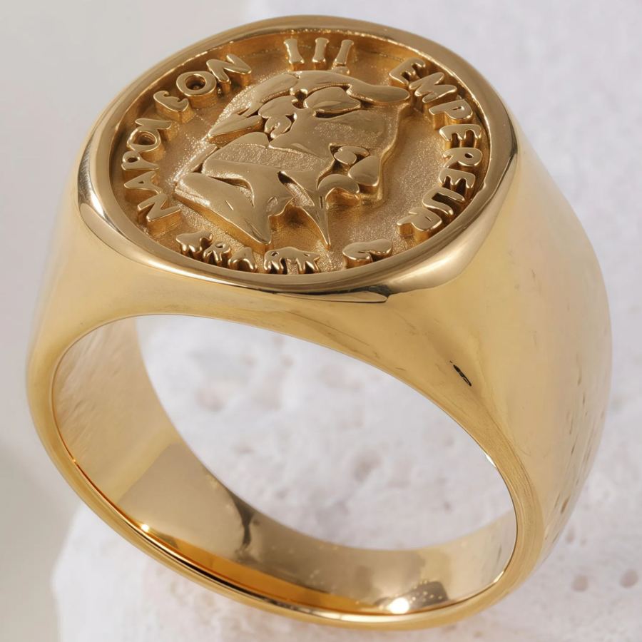 24K PVD Retro Style Napoleon Iii Gold Coin Design Stainless Steel Men's Waterproof Ring丨DZ1192