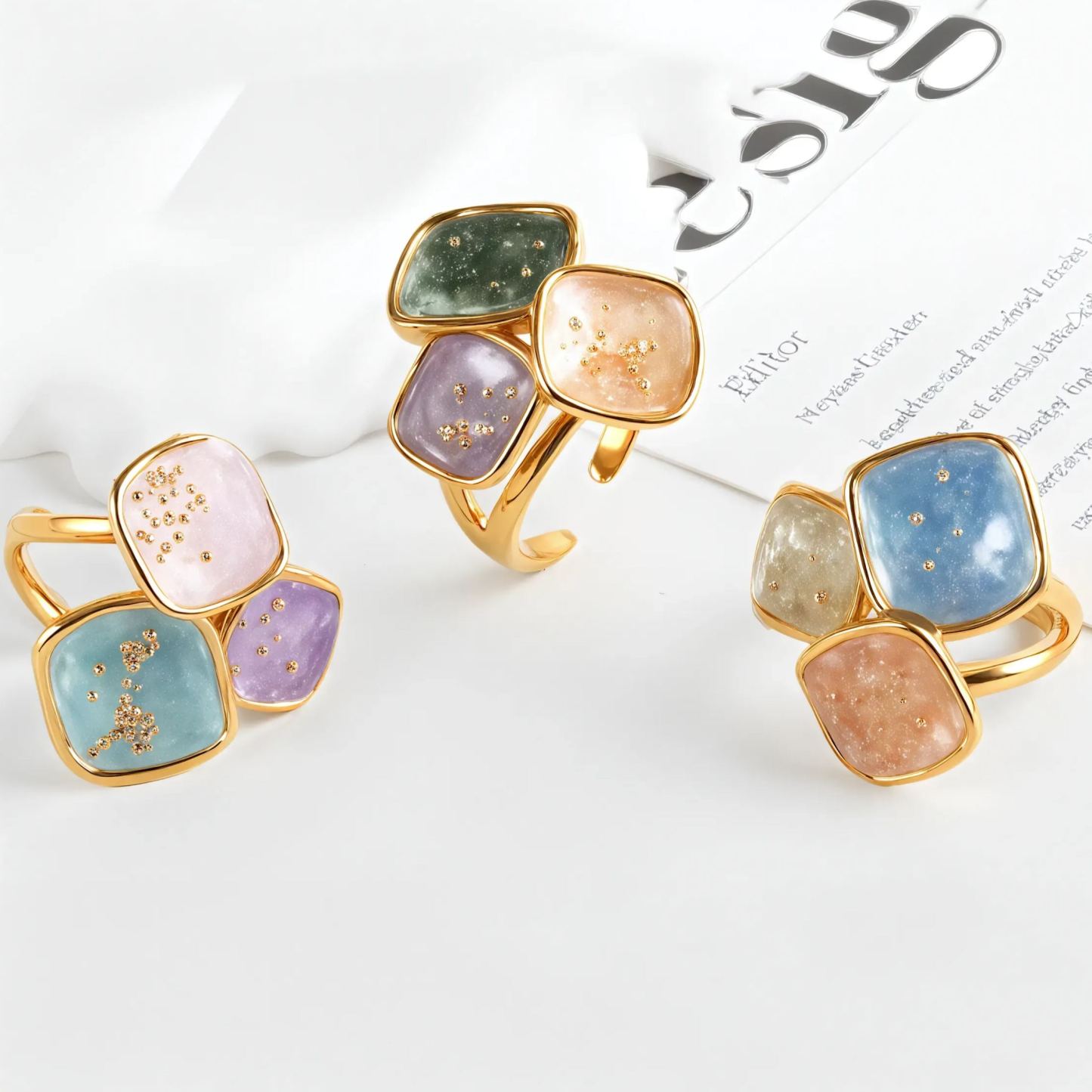 Colorful Square Stainless Steel Ring Minimalist Modern Style Women Ring | G004409-JinBaoJewerly