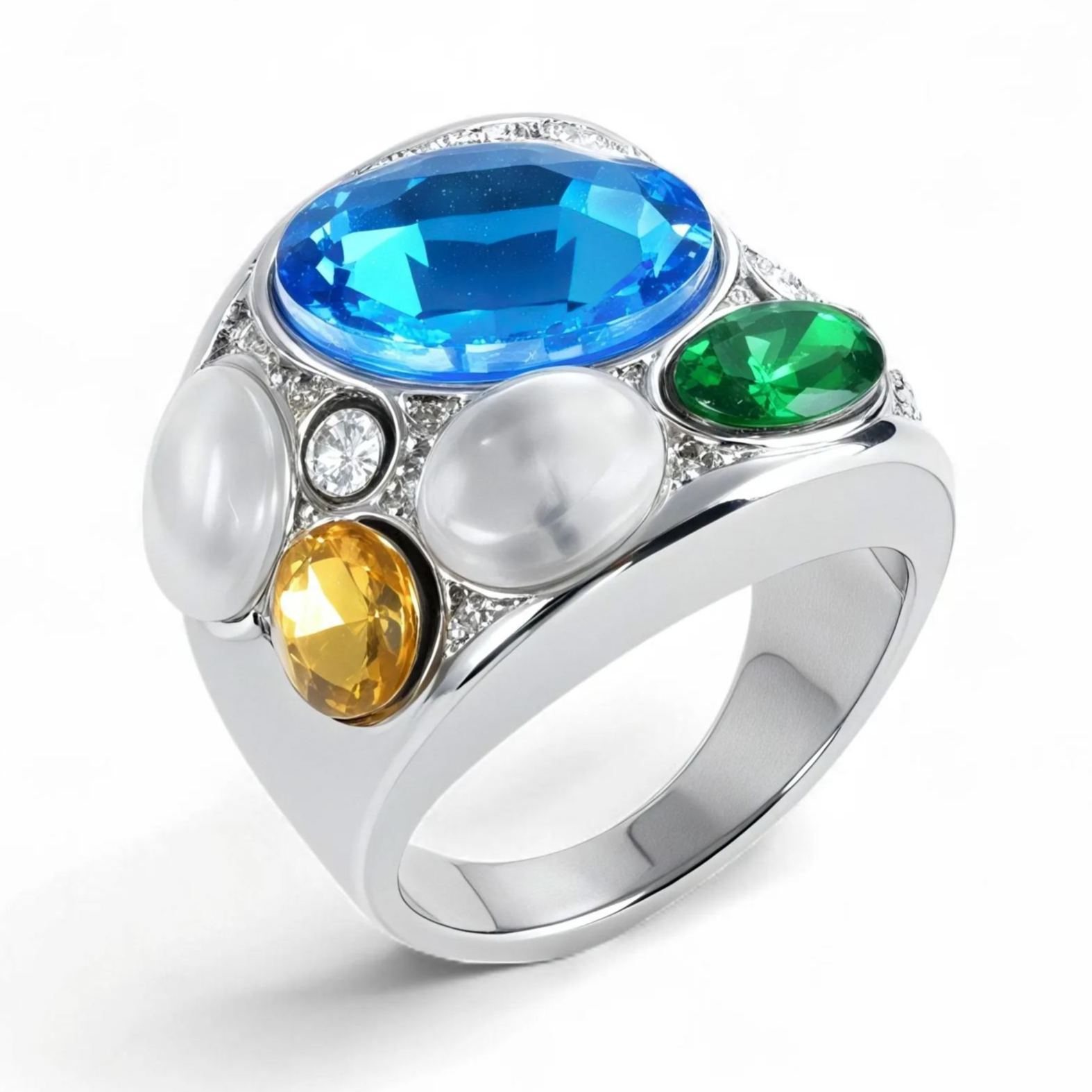 Colorful Stainless Steel Gemstone Ring Classic Fashion Women Ring | G004645-JinBaoJewerly