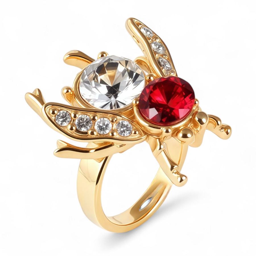 Luxury Gemstones Embellished With Cicada-Shaped Stainless Steel Women's Waterproof Ring丨K003673