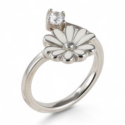 White Chick Chrysanthemum Petals Inlaid With Diamonds Us#4 Ultra-Small Stainless Steel Women's Ring丨K0784-JinBaoJewerly