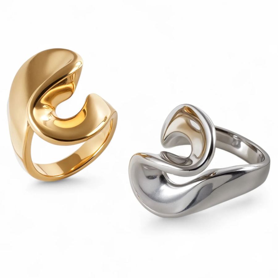 Fashionable Simple Curve Design Stainless Steel Women's Waterproof Ring 丨 DZ1350