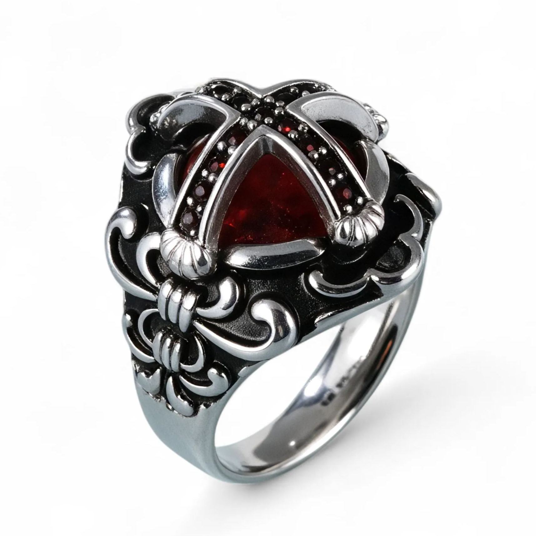 Cross-Set Ruby ​​Stainless Steel Men's Ring丨C-308-JinBaoJewerly