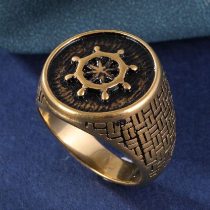 Vintage Rudder Design Stainless Steel Men's Ring丨G00795J-JinBaoJewerly